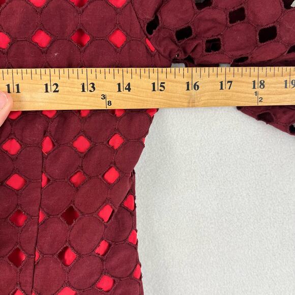 Maiocchi Broderie Anglaise Dress Women’s SZ 8 Burgundy Cotton Red Lining - Picture 14 of 15